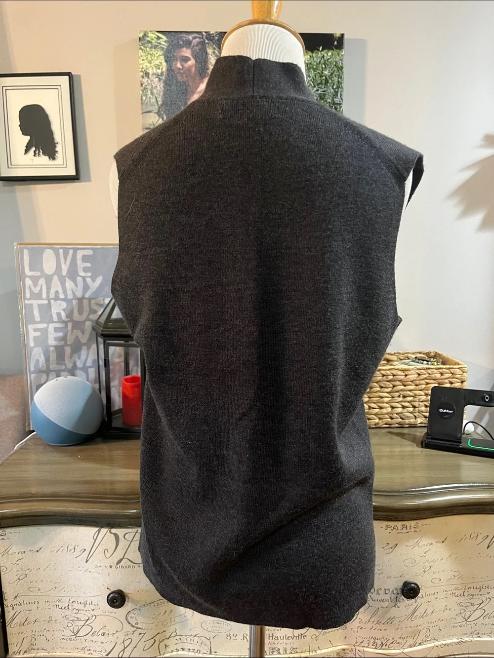 VINTAGE JILLIAN JONES ACRYLIC WOOL BLEND v NECK KNIT SWEATER VEST GRAY SIZE M